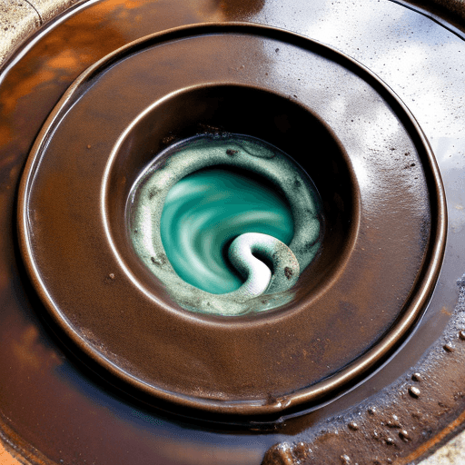 AI generated: water draining in a whirlpool into a old bronze plughole