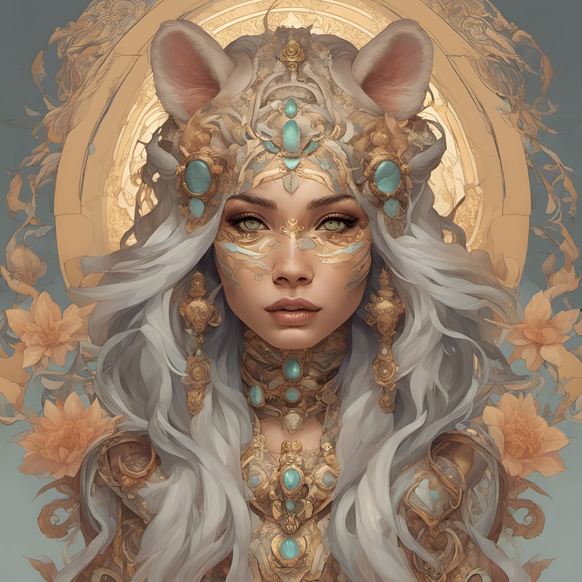 AI generated: magine persian skin tone, queen of the tigers, symmetrical face, symmetrical body, artgerm, tiger st...