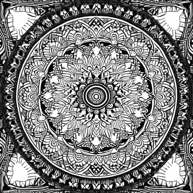 AI generated: cat full body, mandala body, mandala face, full background mandala, Coloring page for adults, bold l...