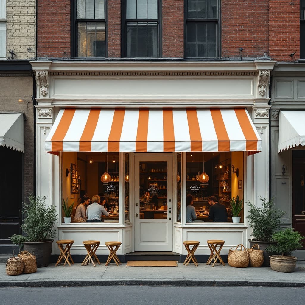 AI generated: The exterior of a ground level small coffee-bakery shop building with no other floors above , with w...