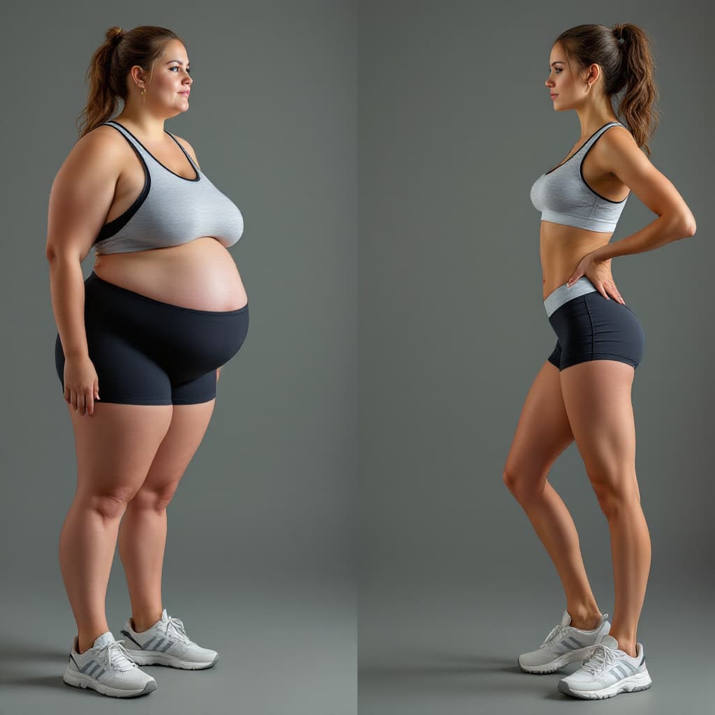AI generated: I want a picture of a woman wearing sports clothes, not naked, whose weight is around 100 kg, with a...