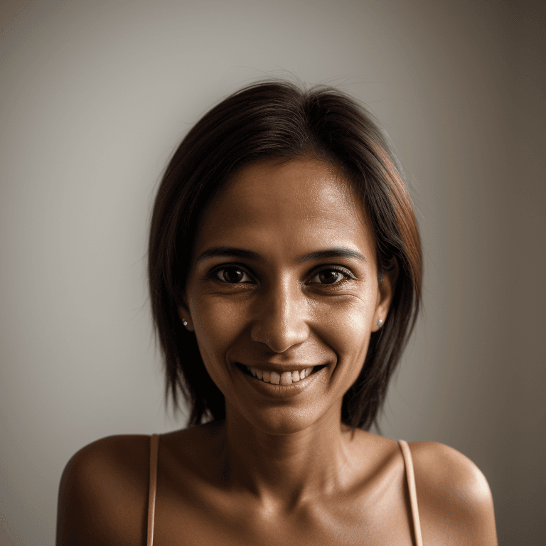 AI generated: hyper realistic headshot photo of a 30 year old brasilian (woman 1.5), slim, skinny, looking into th...
