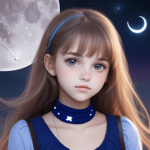AI generated: cute and pretty girl, teenager, face, moon, stars