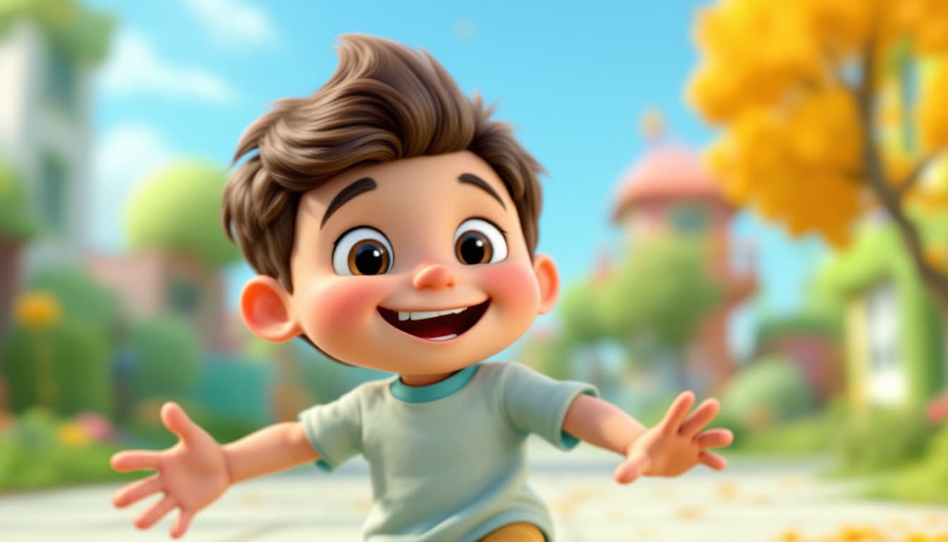 AI generated: A 3D cartoon boy, 3 years old, with a smiley face, playfully approaching the screen in a vertical or...
