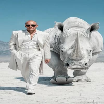 AI generated video: {
  "scene": {
    "type": "editorial fashion surrealism",
    "location": "barren white desert with...