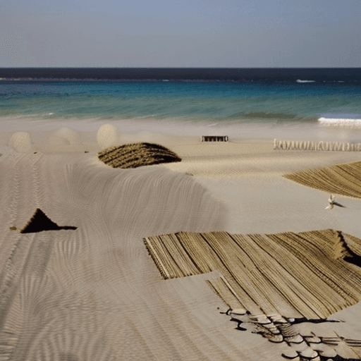 AI generated: Image of a natural beach with no trees or plants created with different pieces of cloth and fabric