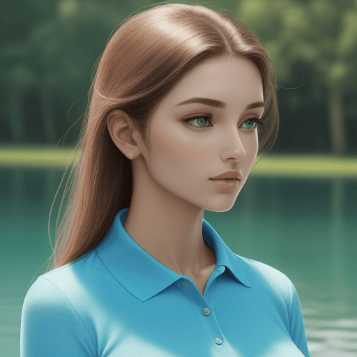 AI generated: beauitful woman, serene, blue polo