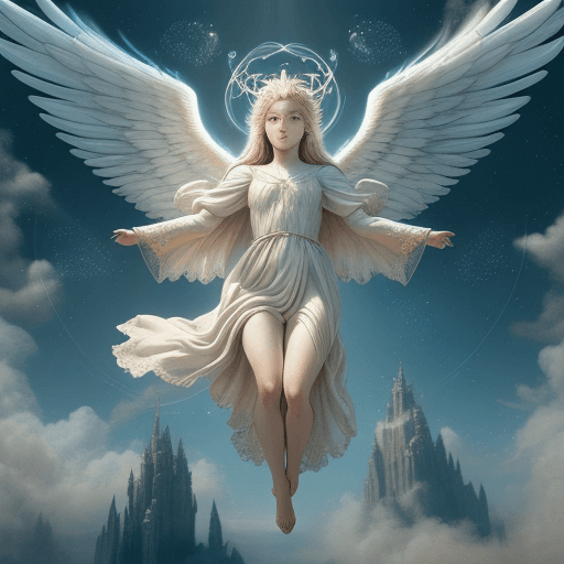 AI generated: Perfectly-centered photograph of a real life godly ((angel)) with wings descending from (((heaven)))...