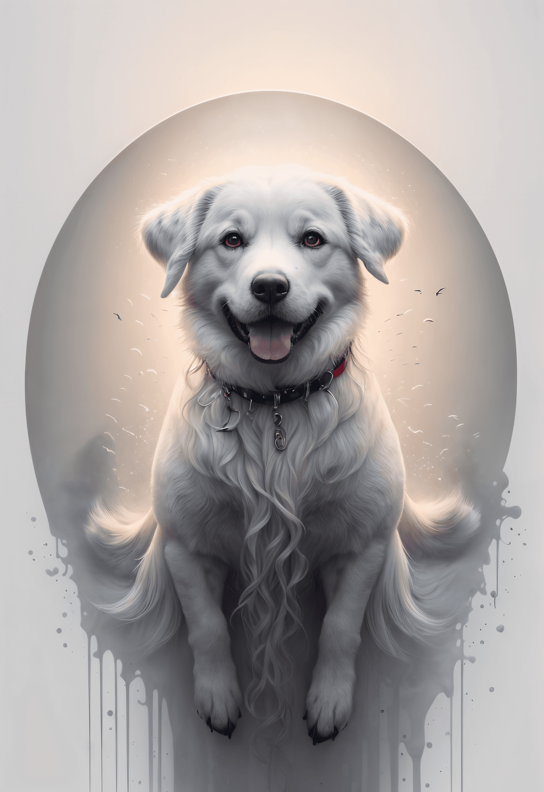 AI generated: (masterpiece award winning high quality:1.2), a (Ghost dog:1.2) , Translucent , ethereal , ghostly, ...
