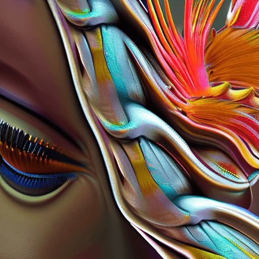 AI generated: Goddess close-up portrait ribcagel. jellyfish phoenix head, nautilus, orchid, skull, betta fish, bio...
