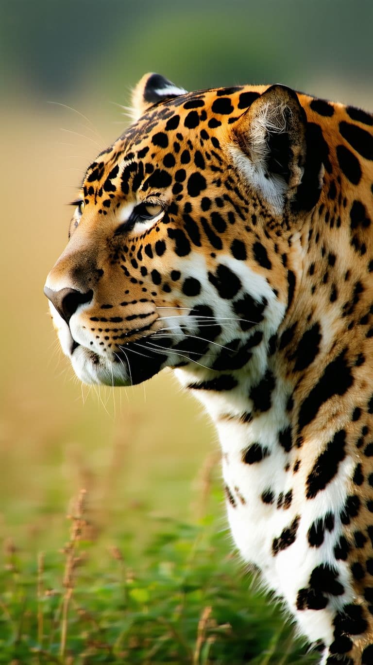 AI generated: 3d photorealistic photo, side profile of a jaguar on the Serengeti, extreme close-up, in the style o...