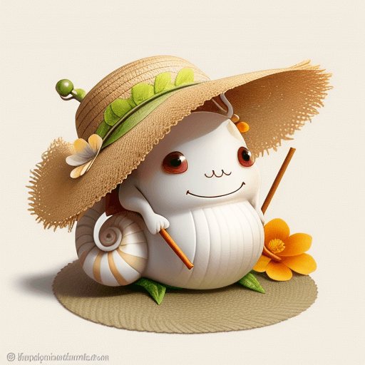 AI generated: design a cute snail wearing a straw hat with a flower