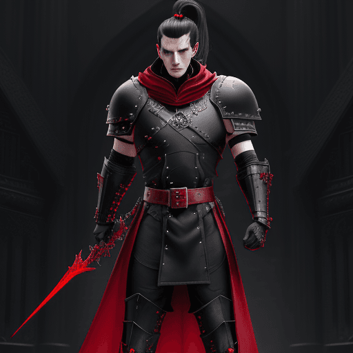 AI generated: Digital Art, a sinister warhammer 40kassassin man, delicate(armor) , black and red shoulder armor, r...