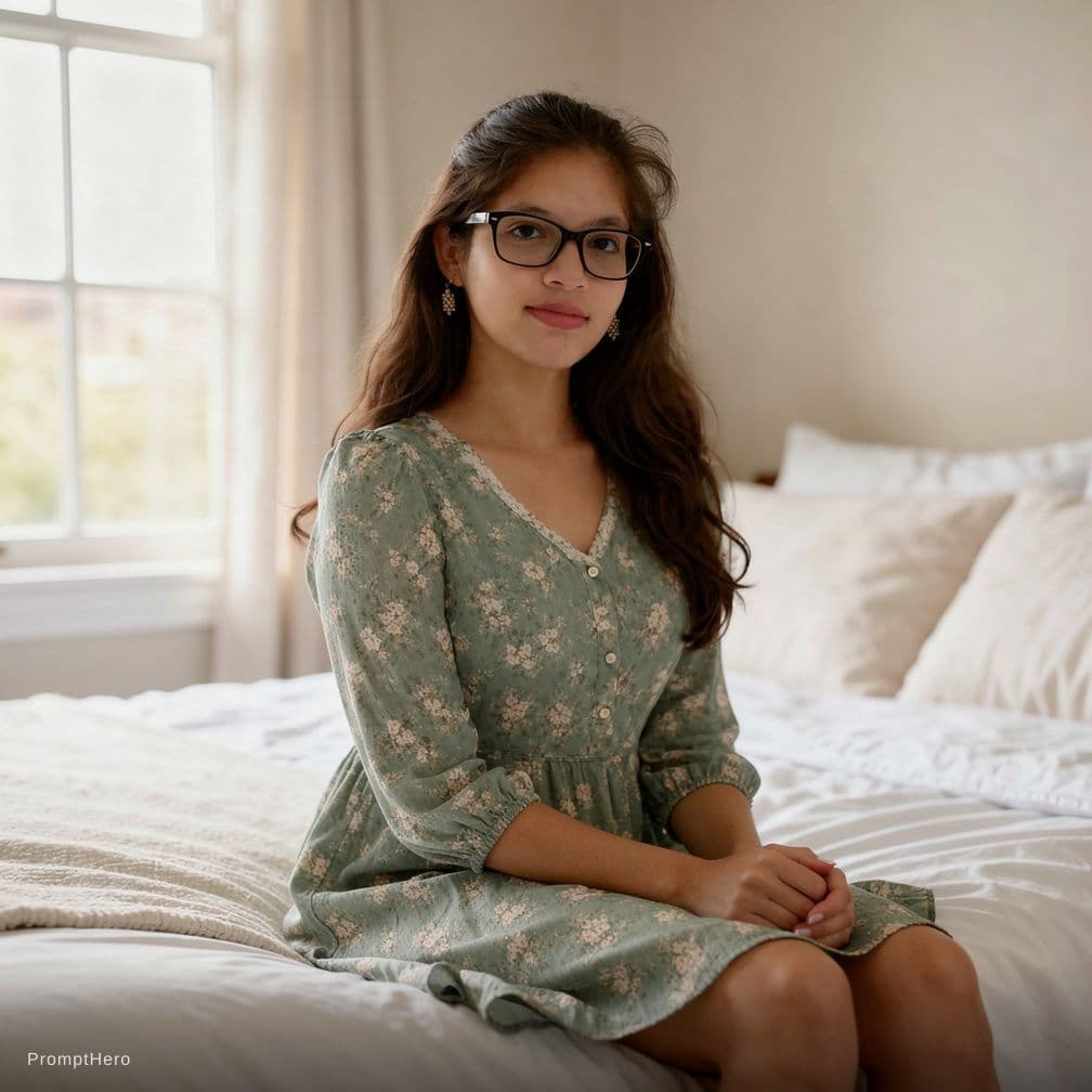AI generated: a photorealistic, soft-focus indoor boudoir/gravure-style portrait of a petite, beautiful young Asia...