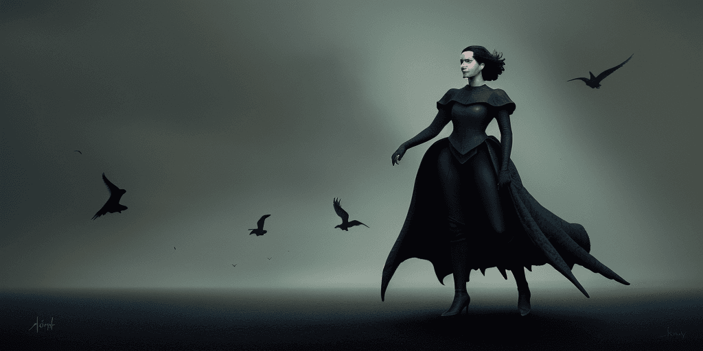 AI generated: A silhouette of a woman of dark fantasy standing on the ground, in the style of dark navy and dark e...