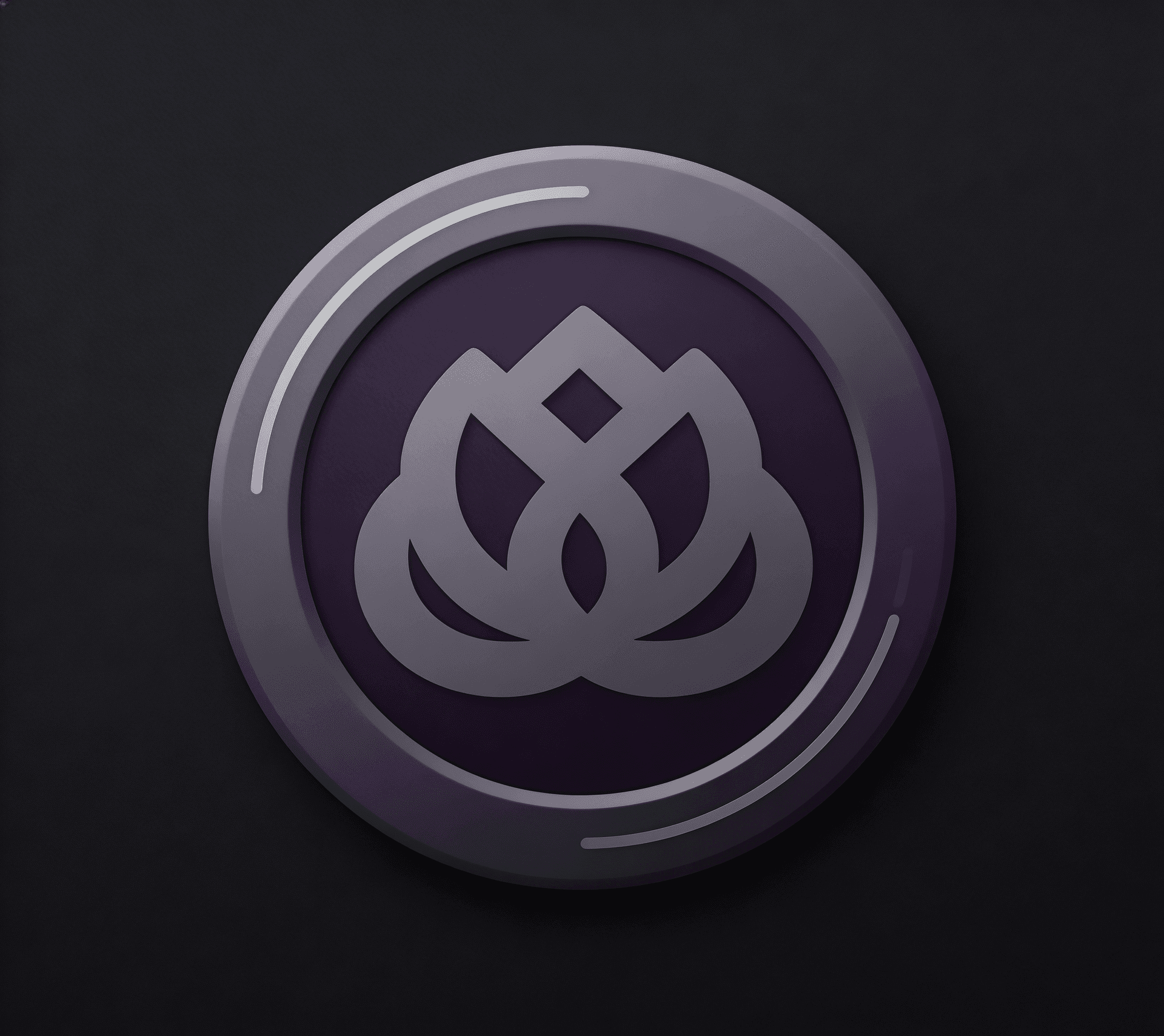 AI generated: circular button design in dormant state, stylized lotus flower at center 
in muted grey-purple #5A50...