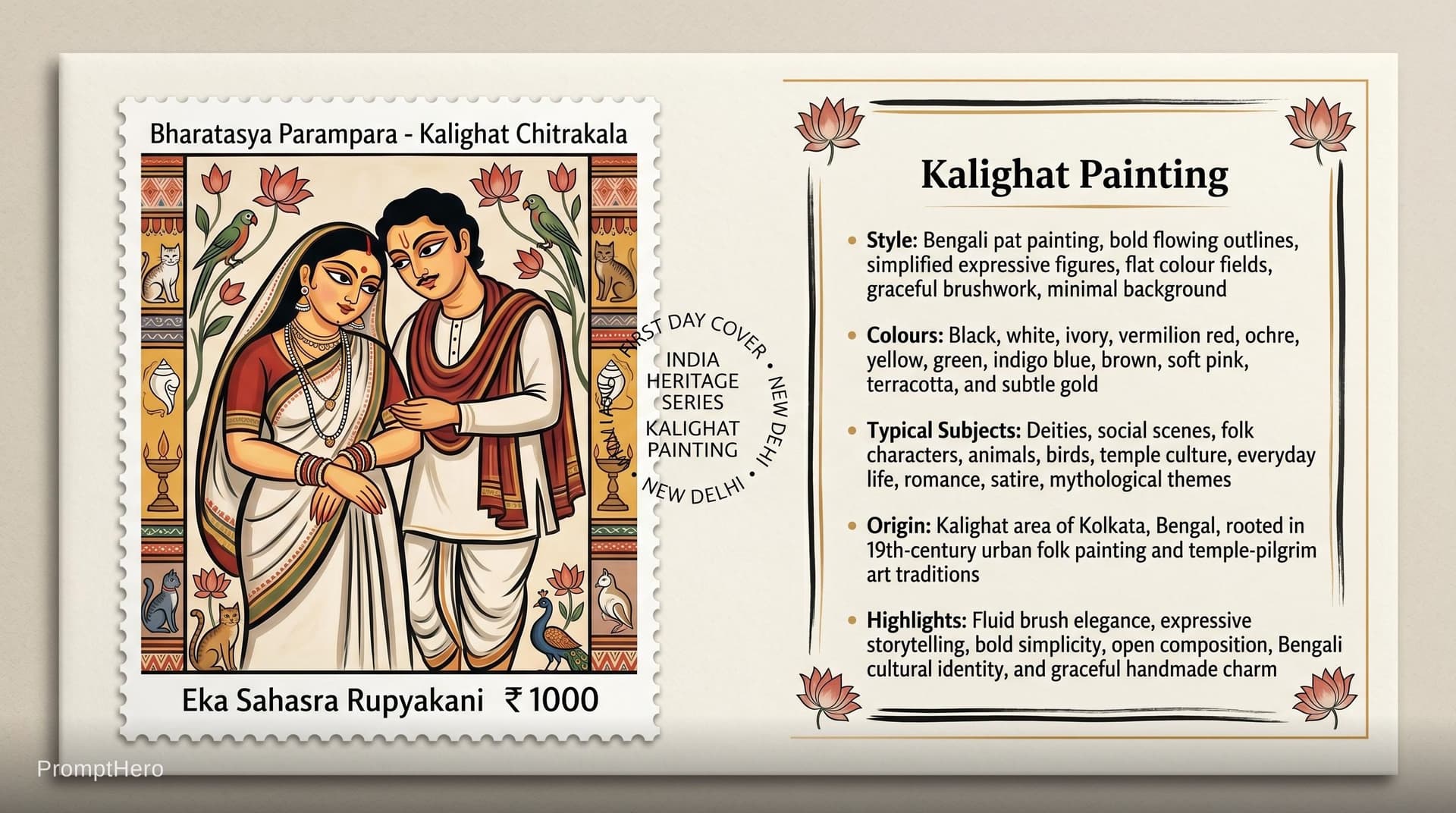 AI generated: Create a 16:9, 4K premium commemorative First Day Cover envelope inspired by India Post heritage des...