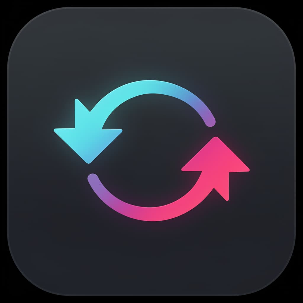 AI generated: minimal two curved arrows forming circle exchange symbol, clean lines, 
gradient cyan #00D4FF to mag...