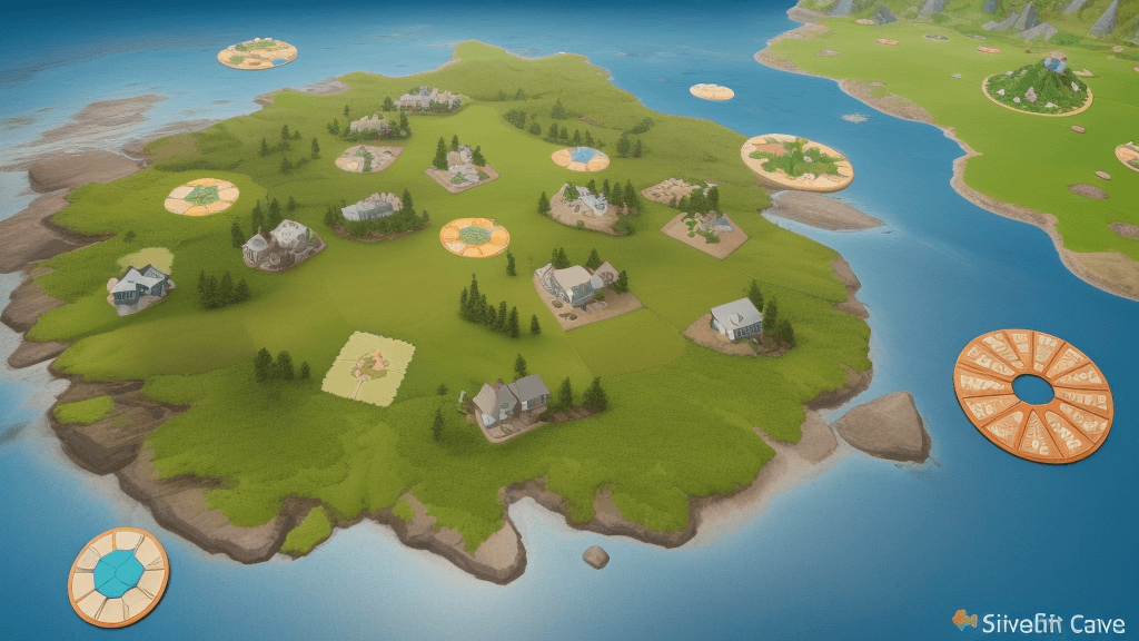 AI generated: bird's eye view high up looking down of a simple island. you can see the mainland in the background....