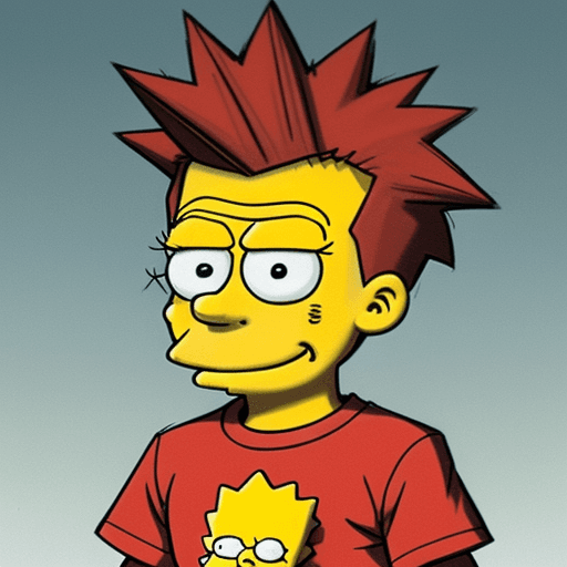 AI generated: Bart Simpson, spiky hair, mischievous and energetic, known for his rebellious nature, often seen in ...