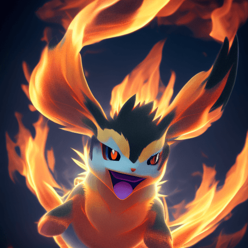 AI generated: Cute flying fire pokemon, black background; 8k, intricate detail, photorealistic, realistic light, w...