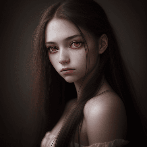AI generated: A soulful portrait of a young female, long hair, red eyes, candid, intimate portrait, dramatic light...