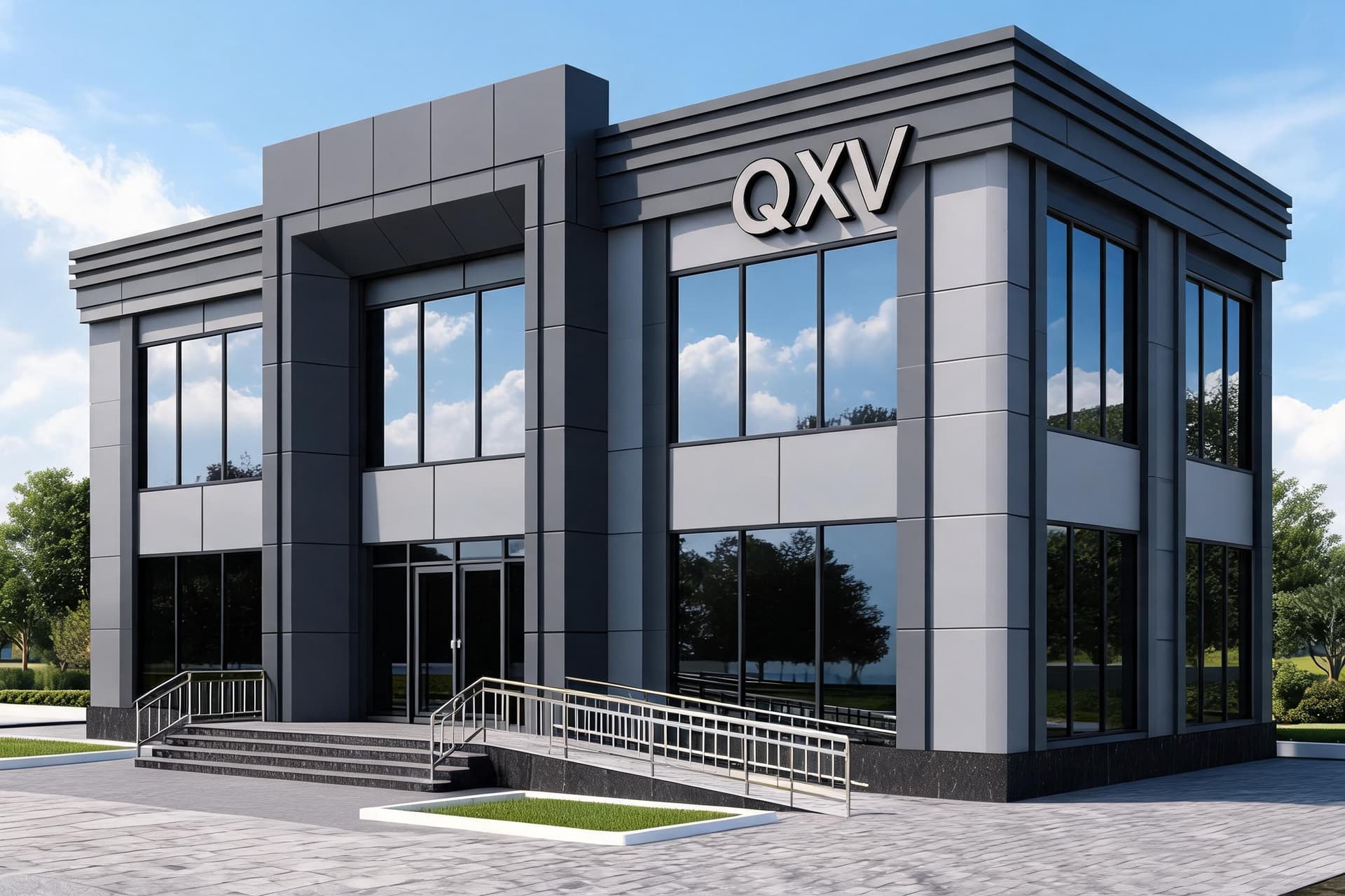 AI generated: Ultra-realistic architectural visualization of a contemporary office building with the letters 'QXV'...