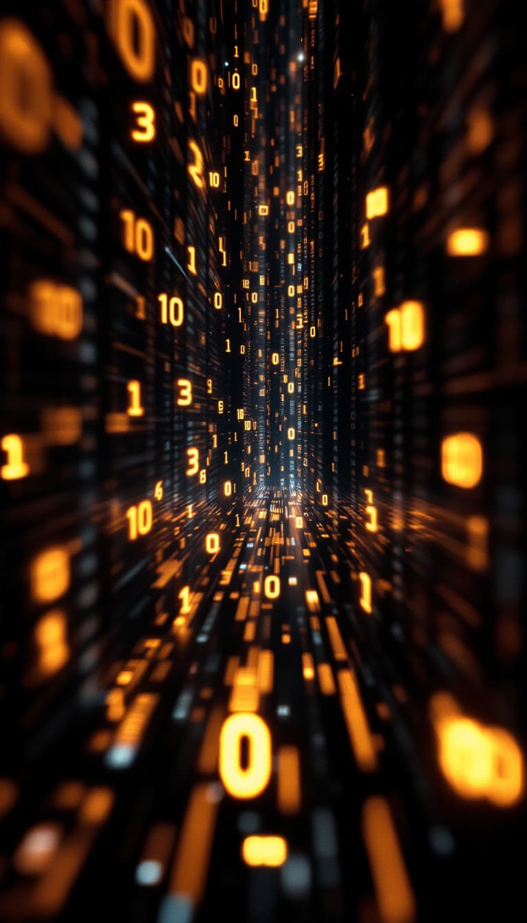 AI generated: a image containing binary numbers that looks like running with dark mode 
in 8k