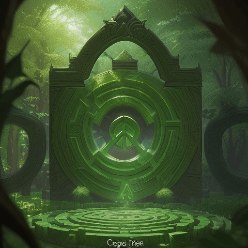 AI generated: a peace symbol green giant maze, nature labyrinth, hearthstone art style, epic fantasy style art by ...