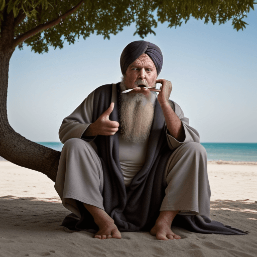 AI generated: An old man with a shark's beard was sitting in the plain under a tree with a robe wrapped around him...