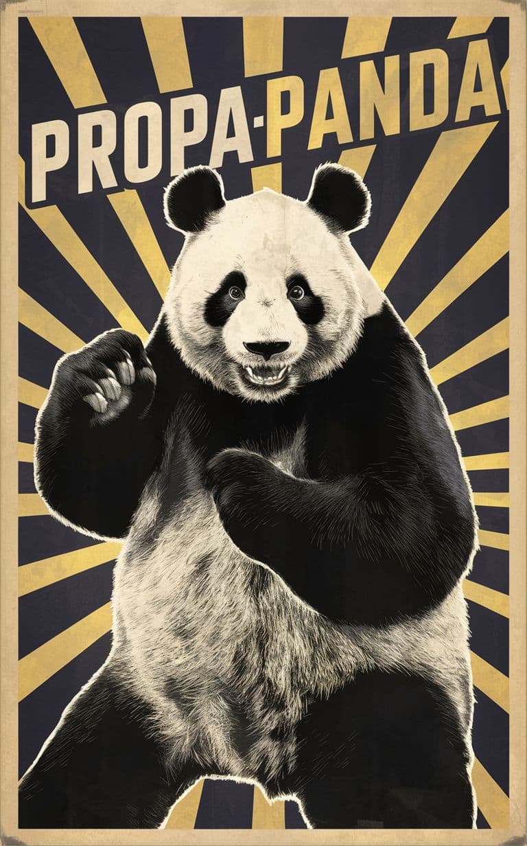 AI generated: A striking vintage-inspired propaganda poster featuring a determined, strong panda in the center. Th...