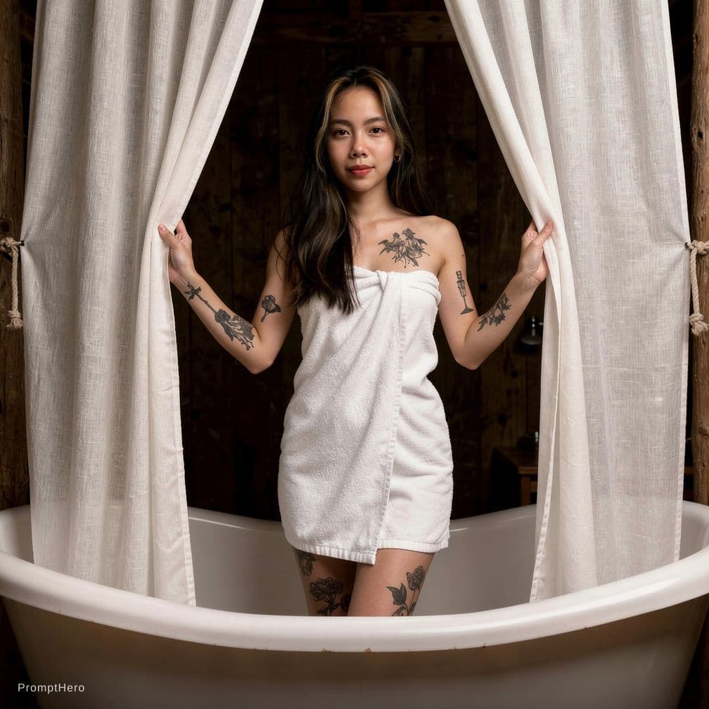 AI generated: **Overall Scene:**
An intimate, photorealistic, high-detail medium shot of a young woman standing nu...