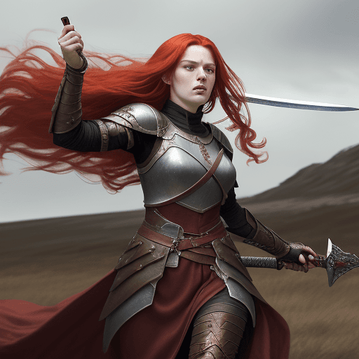 AI generated: Malenia from the game Elden Ring, on the battlefield, holding her deadly sword, her flowing red hair...
