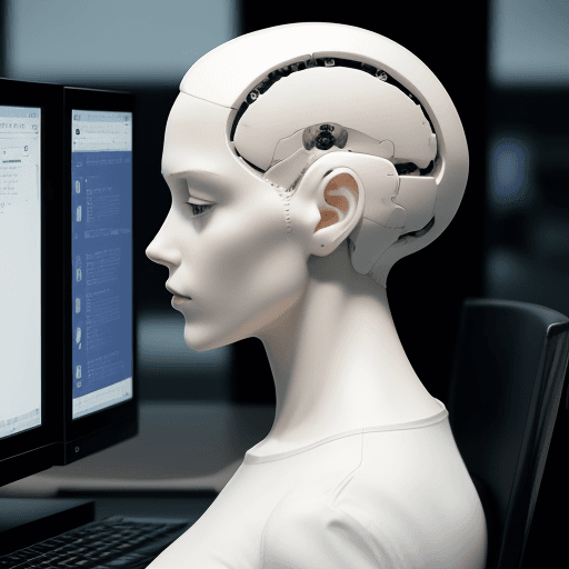 AI generated: a side profile human head merges with a computer 