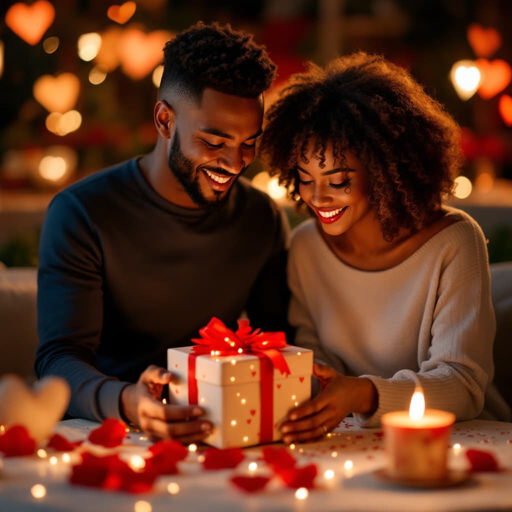 AI generated: A man gifting his woman on val and she feeling all sweet because he made it a special day