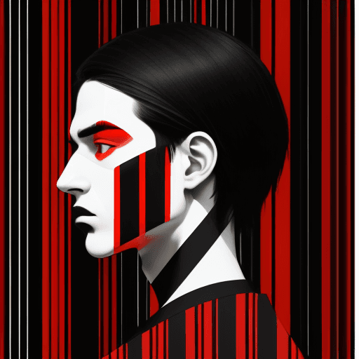AI generated: modern art, man model face side with minimalist overlay of stripes graphic design, flat, focus on th...
