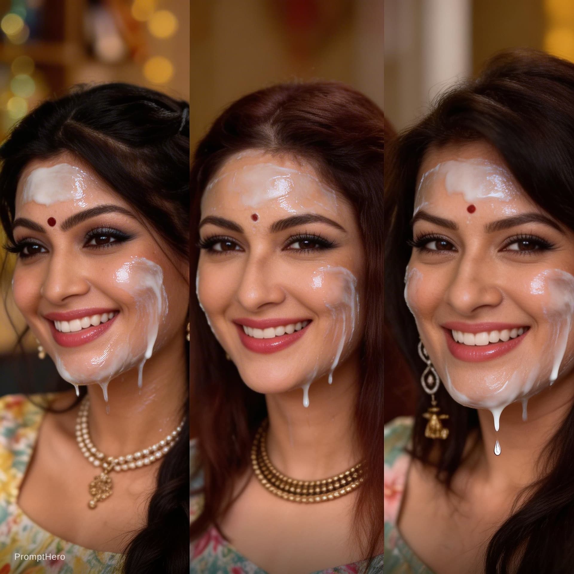 AI generated: The image is a close-up of an threewoman’s face. They has light-colored eyes and reddish-brown hair....