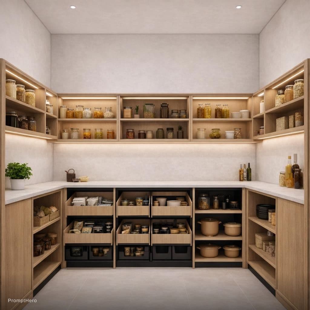 AI generated: Diseñame la alacena de la foto uno
Con algunos espacios mueble bajo foto 2
