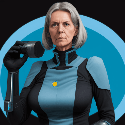 AI generated: sci-fi, frau, 1,68m, schlank, 58kg, dunkel-blau hüftlanges Haar,  
weiß alles besser und kommt somit...