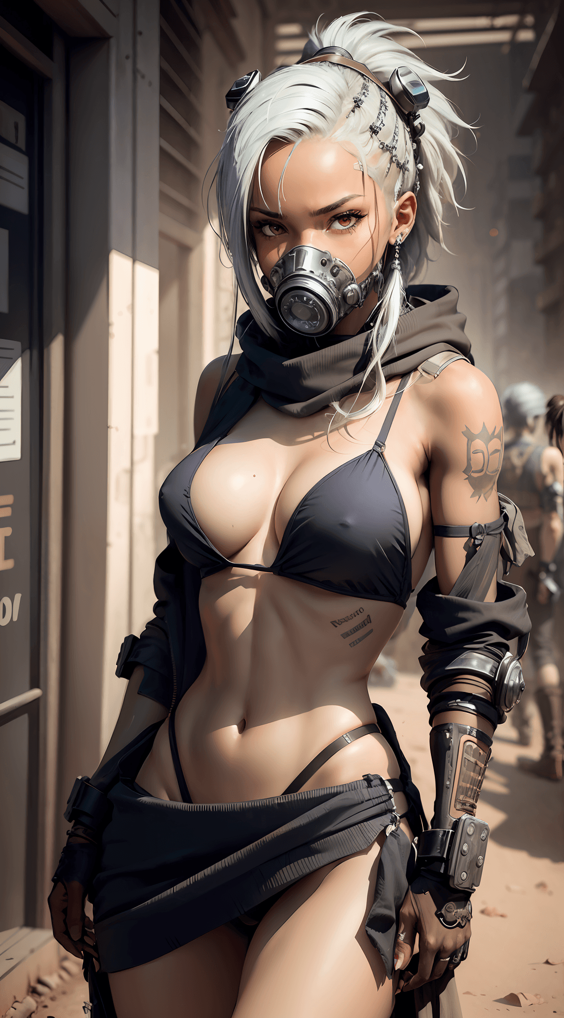 AI generated: SteamPunk a close up of a person wearing a gas mask, cyberpunk art, inspired by Luis Royo, futuristi...