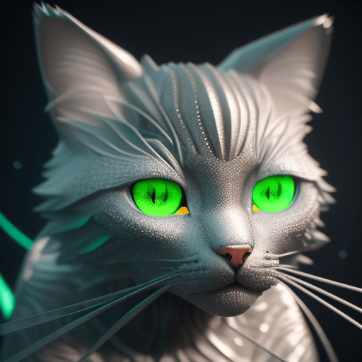 AI generated: a close up of a cat (made from a many cristal fragmrnts:1. 2), (crystal cubism:1. 2), with green eye...