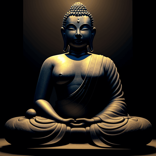 AI generated: Hyper realistic eye level studio photo of buddha full growth statue ,  straight view, indirect light...