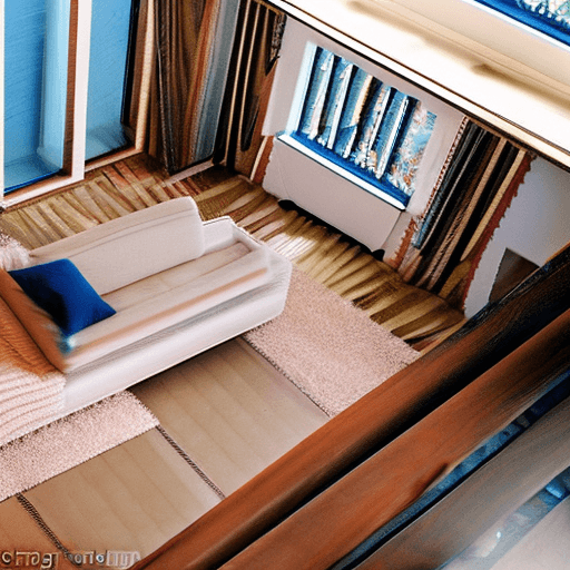 AI generated: High resolution photography interior design, dreamy sunken living room conversation pit, wooden floo...