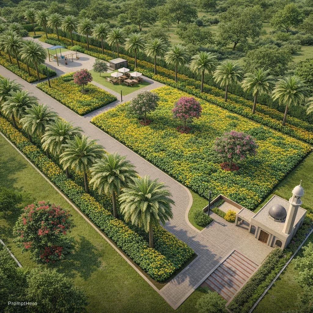 AI generated: "Convert this 2D site plan into a high-quality 3D landscape visualization while strictly preserving ...