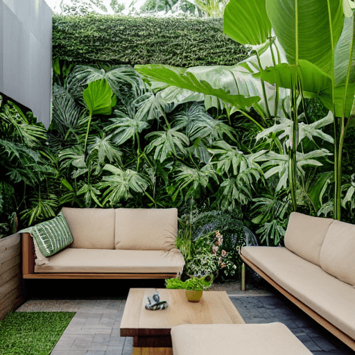 AI generated: high resolution photography landscape design, without wall, absolutely open and blended with the gar...