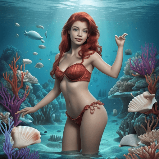 AI generated: Create a high-resolution, realistic photograph of Princess Ariel from Disney. She should appear sedu...