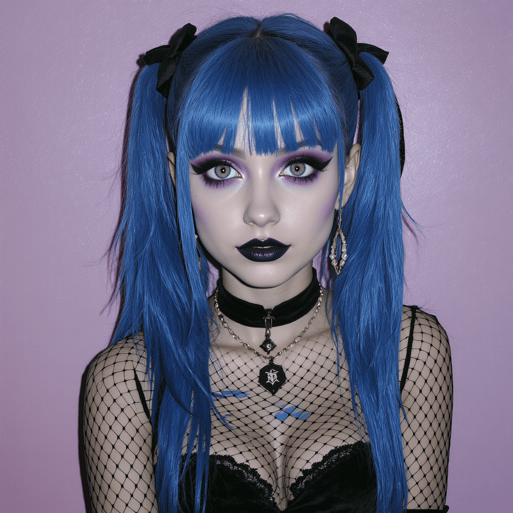 AI generated: Super Goth Girl, BLUE NAVY blonde style, by Sam Toft, by Ross Tran, by Tim Burton, by Elsa Bleda  , ...
