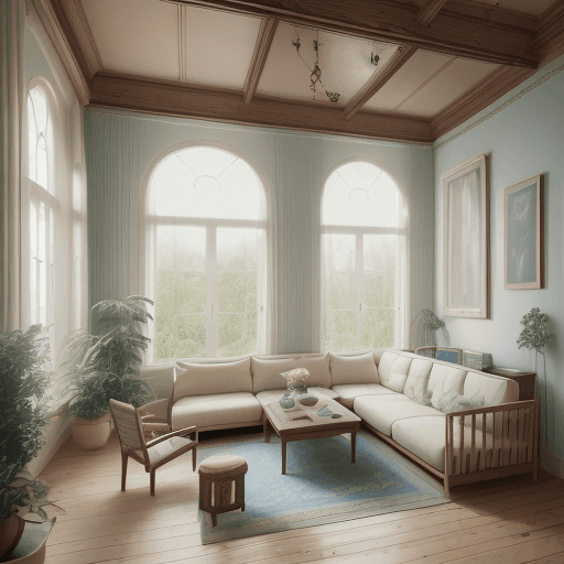 AI generated: High resolution photography interior design, dreamy sunken living room conversation pit, wooden floo...