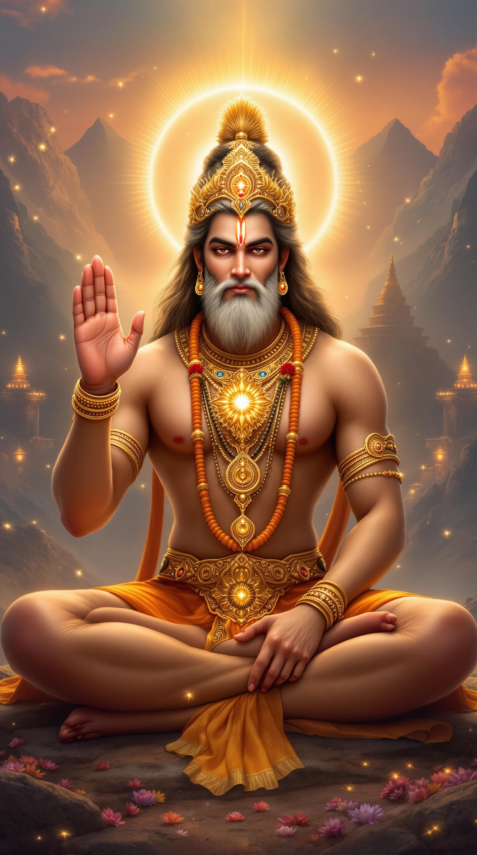 AI generated: *"A divine and ultra-realistic digital painting of Lord Hanuman seated in a meditative yet powerful ...