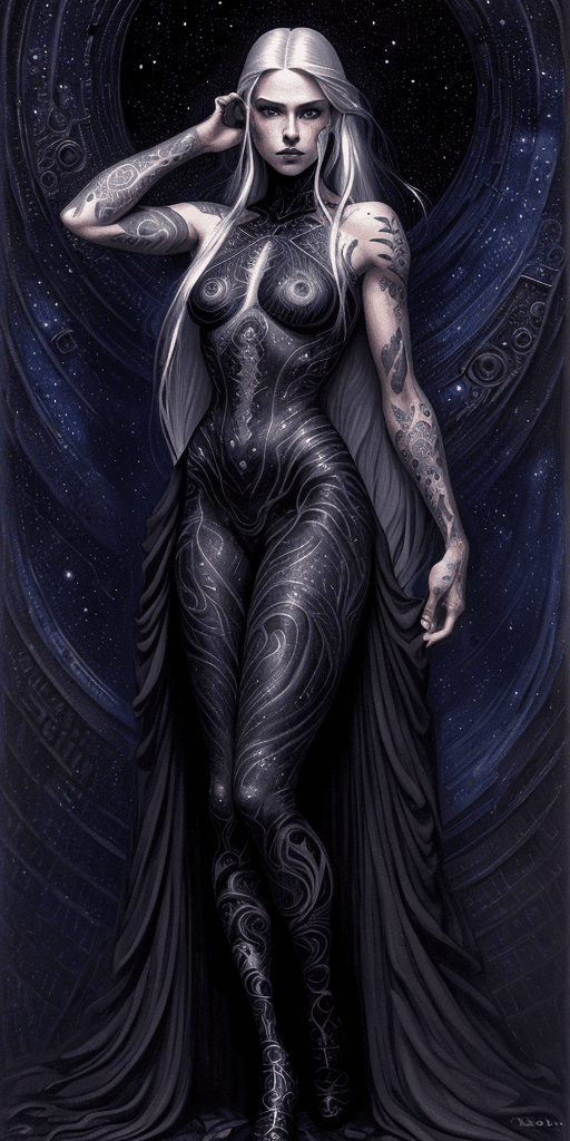 AI generated: In the style Gerald Brom, inpunk paint ,Beautiful girl long silver hair, beautiful perfect face, Sta...